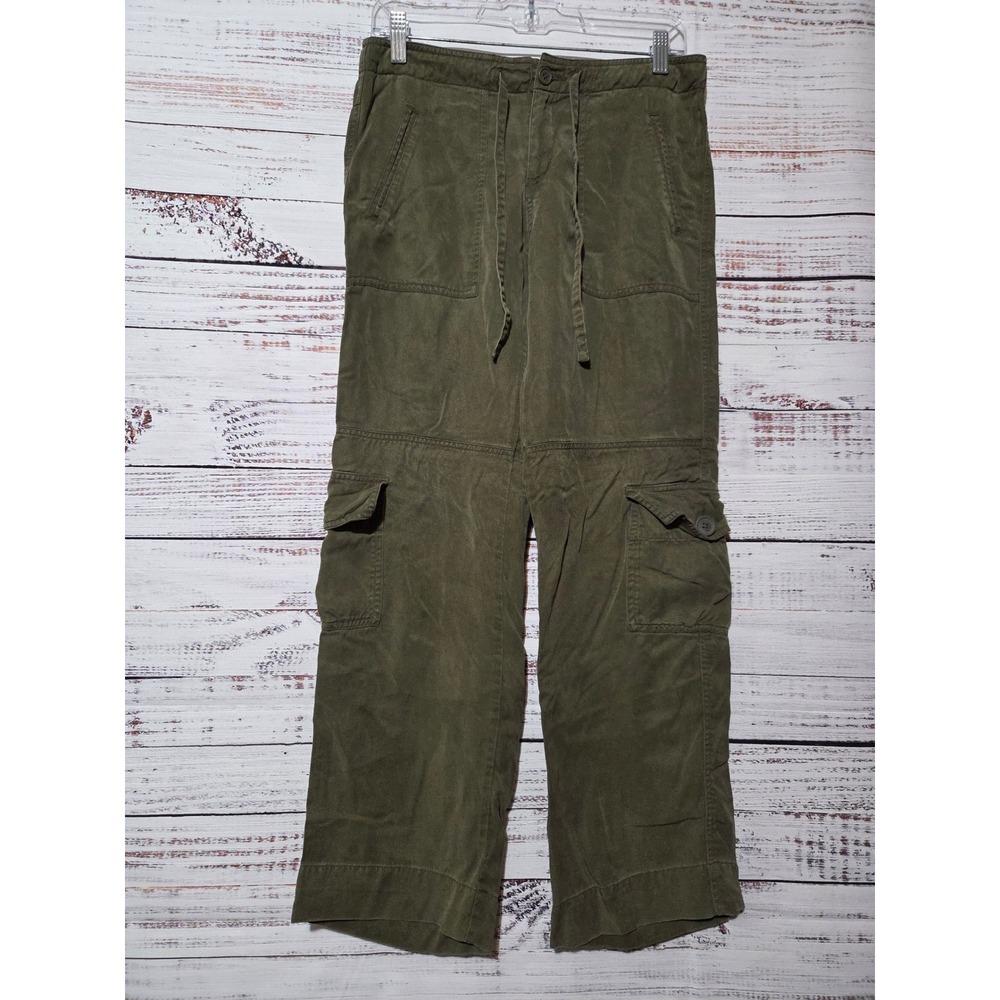 Old Navy Olive Green Tencel Cargo Pants Wide Leg Drawstring Size 2 Resort